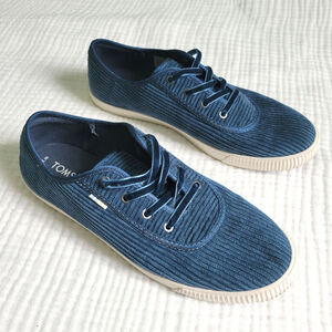 Toms Womens 7 Carmel Sneakers Blue Velvet Corduroy Laceup Casual Comfort Shoes